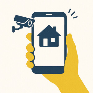 dessin montrant la gestion de vidéosurveillance via le smartphone