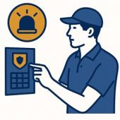 technicien mettant en place un système de sécurité