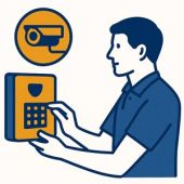 technicien mettant en place un système de vidéosurveillance